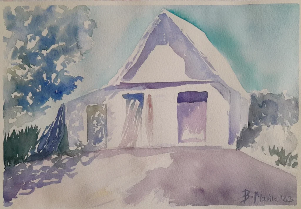 akwarela Domek rybacki nad jeziorem Albufera, 2023 Bożena Mańk